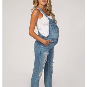 Black Label (Pink Blush) Distressed Jean Overalls